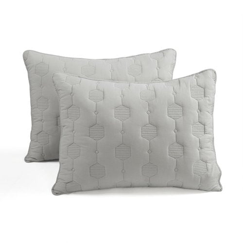Lush Decor Hexagon Honeycomb Embroidered Textured Cotton Quilt Gray 3 Piece Set Full/Queen - Soft Lightweight Modern 3 Piece Bedding Set