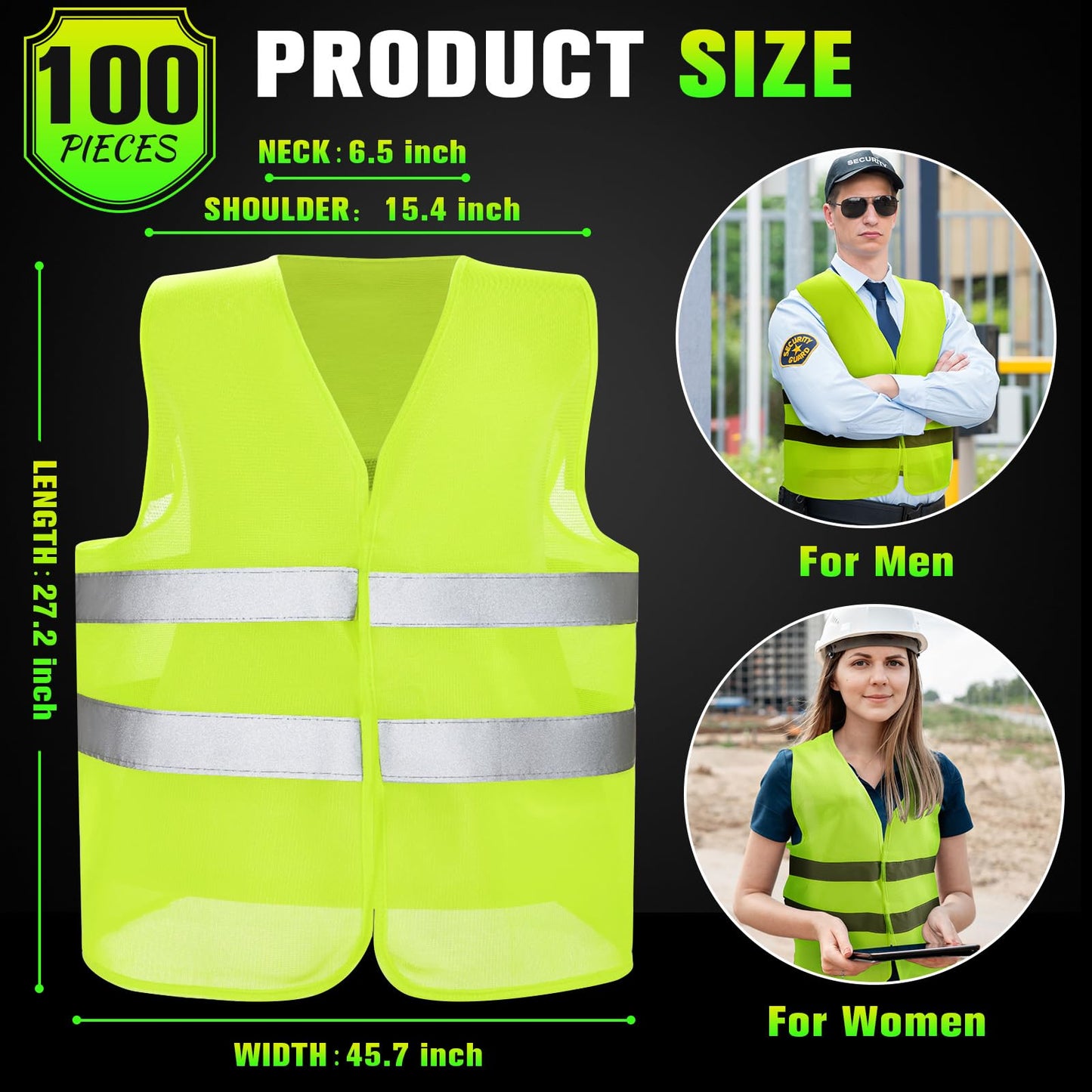 JaGely High Visibility Safety Vest Bulk Reflective Mesh Security Vest for Men Women Work Cycling Runner Neon (100 Pack)