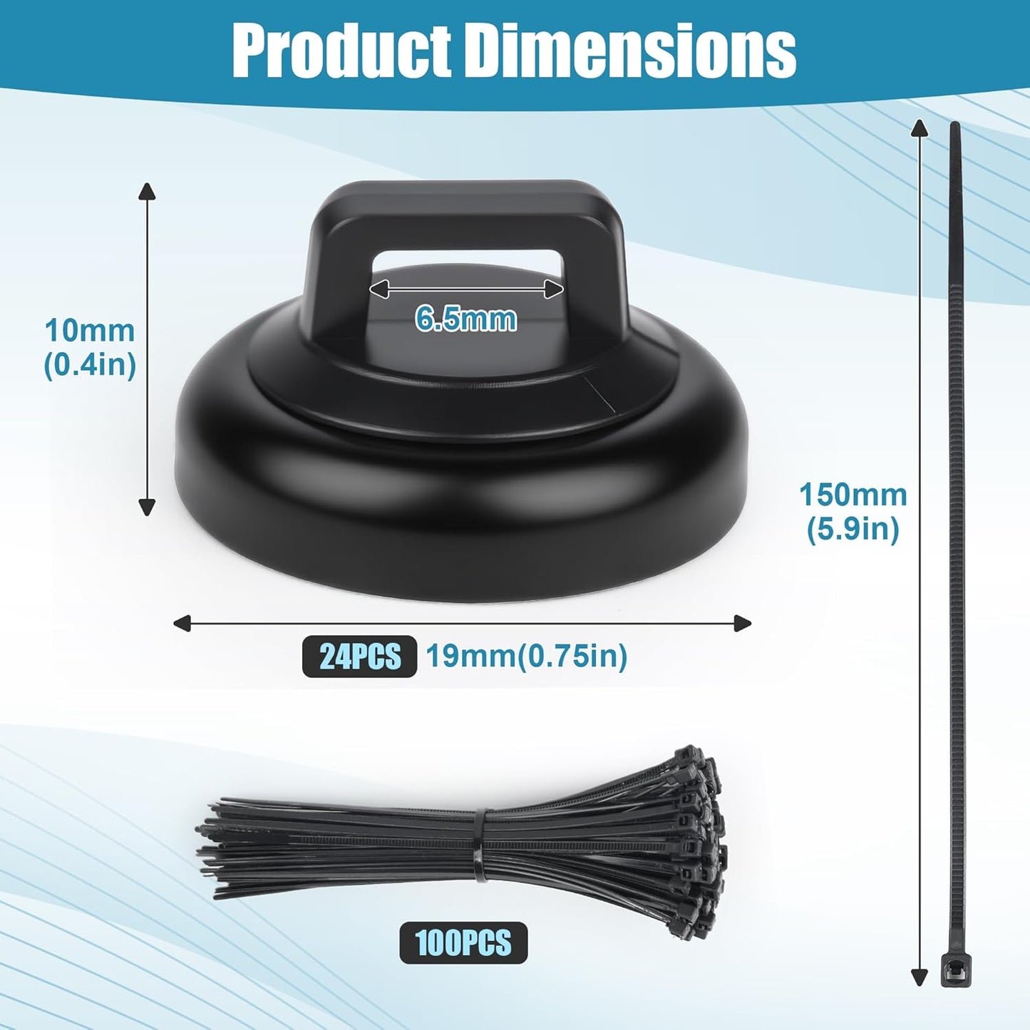 100 HOMAR magnetic zip tie mount Magnetic Zip Ties Mount Base Holder with Pcs Cable Zip Ties, Strong Magnet Wire