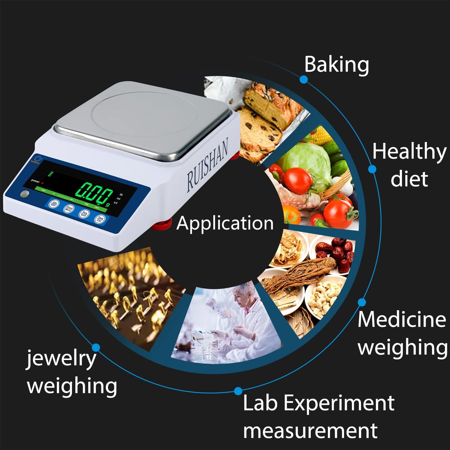 RUISHAN Lab Scale 5000gx0.01g High Precision Scientific Electronic Digital Laboratory Lab Weight Analytical Balance Scale .01g Accuracy Jewelry Pharmacy Chemistry Industria Calibrated Gram Scale
