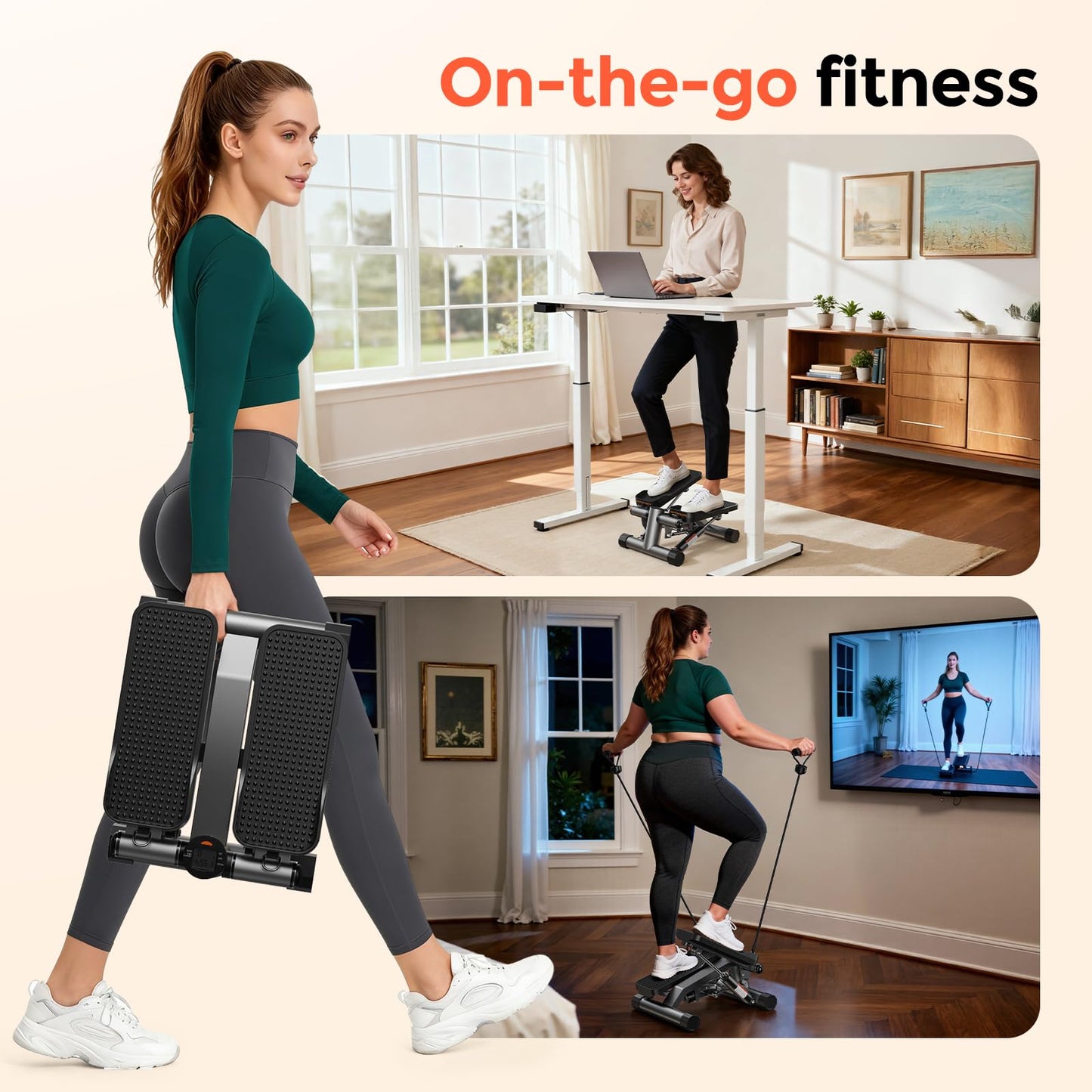 SPORTSROYALS Twist Stepper/Mini Stepper,Steppers for Exercise at Home,Stair Stepper with Resistance Bands for Full Body Workout, 660lbs Weight Capacity
