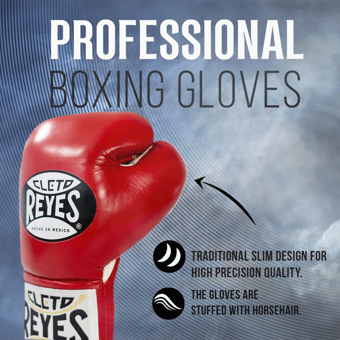 CLETO REYES Professional Competition Boxing Gloves for Men and Women, Leather and Horsehair, MMA, Kickboxing, Muay Thai, Lace Up, 8 oz, Red