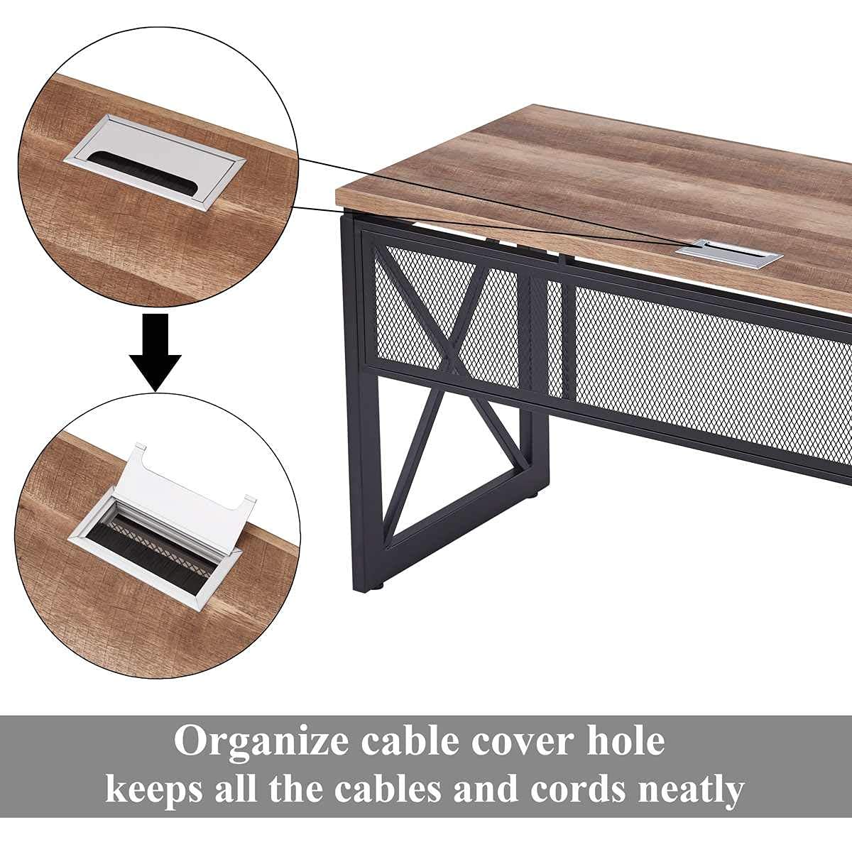 BON AUGURE Computer Desk for Home Office, Sturdy Office Desk, Wide Wood Metal Writing Table, Farmhouse Industrial Gaming Desks (60 Inch, Vintage Oak)