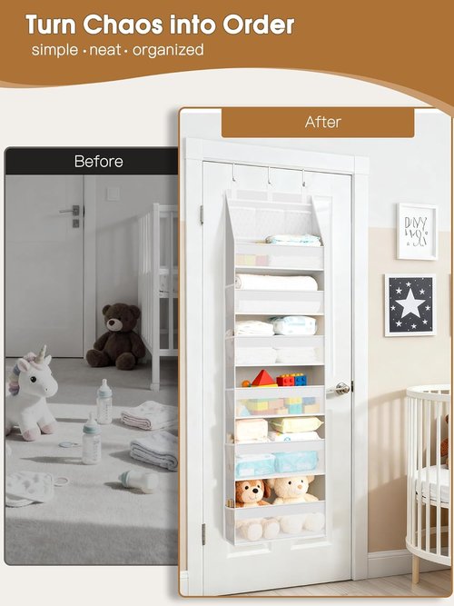 Criusia Over The Door Organizer - Heavy-Duty 6-Shelf Storage with 13 Mesh Pockets | 55lbs Capacity, White