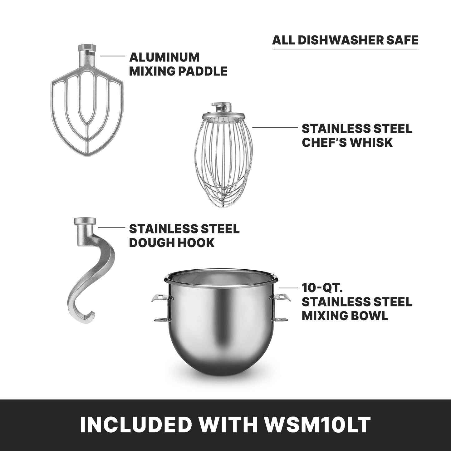 Waring Commercial Luna Planetary Stand Mixer, 10-Quart Capacity, 3/4 Horsepower Motor with Digital Timer, for Professional Bakeries & Commercial Kitchens, WSM10LT