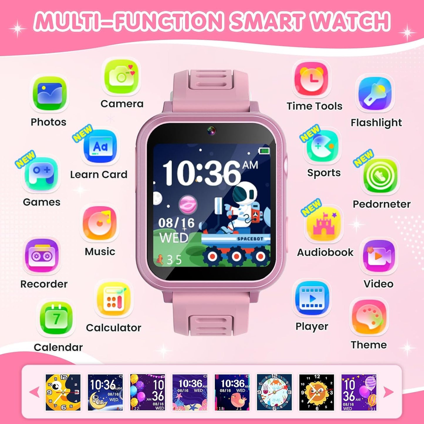 MOFGDNI 39 12/24 3-12 Smart Watch for Kids with Games Touchscreen Camera Video, Music Player, Pedometer, Calculator