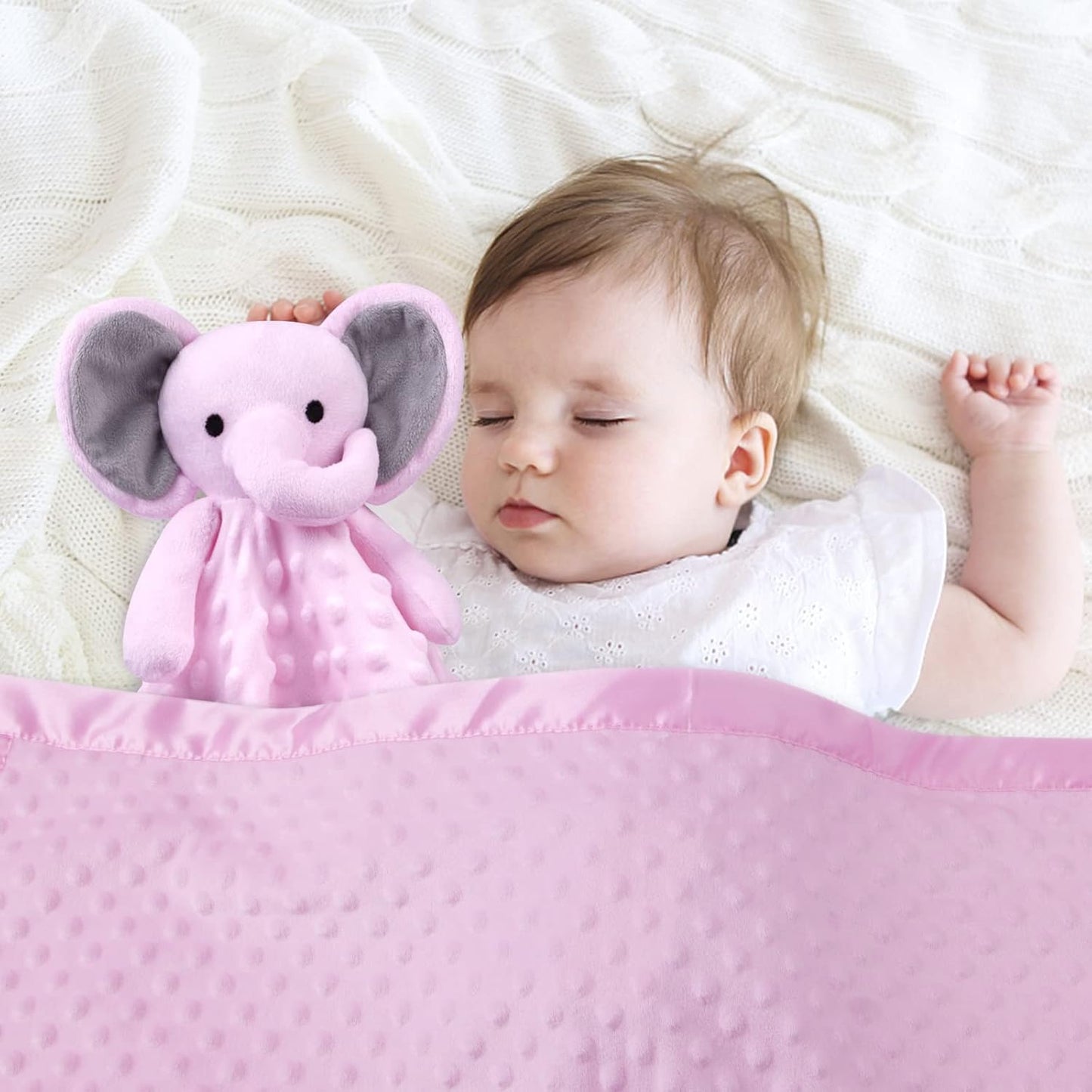 Pro Goleem Baby Blanket - Soft Pink Elephant Security Blanket Gift Set for Newborn Girls