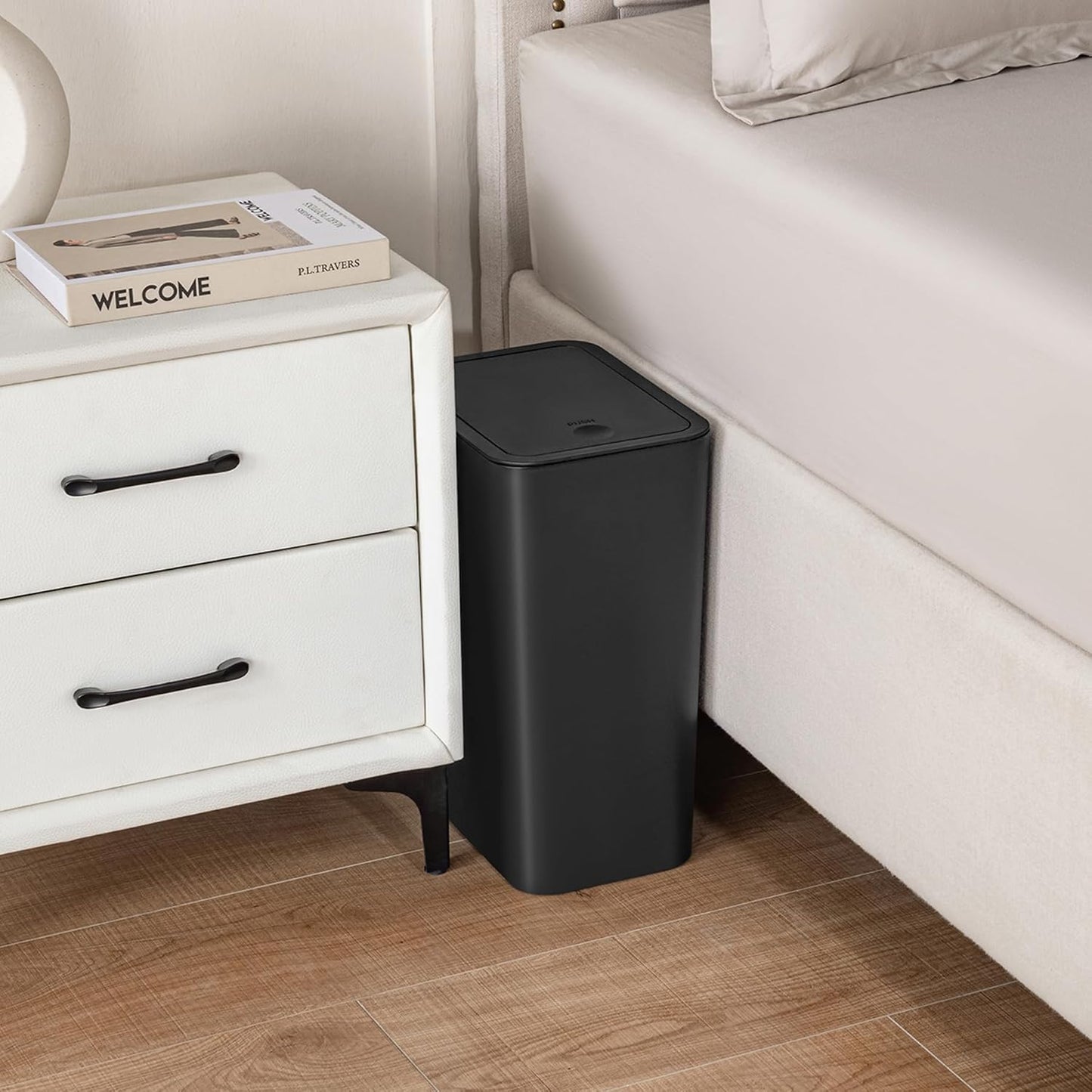 TIPGO Bathroom Trash Can - 4 Gallon Press Top Wastebasket with Pop-Up Lid | Black Plastic Design for Home & Office