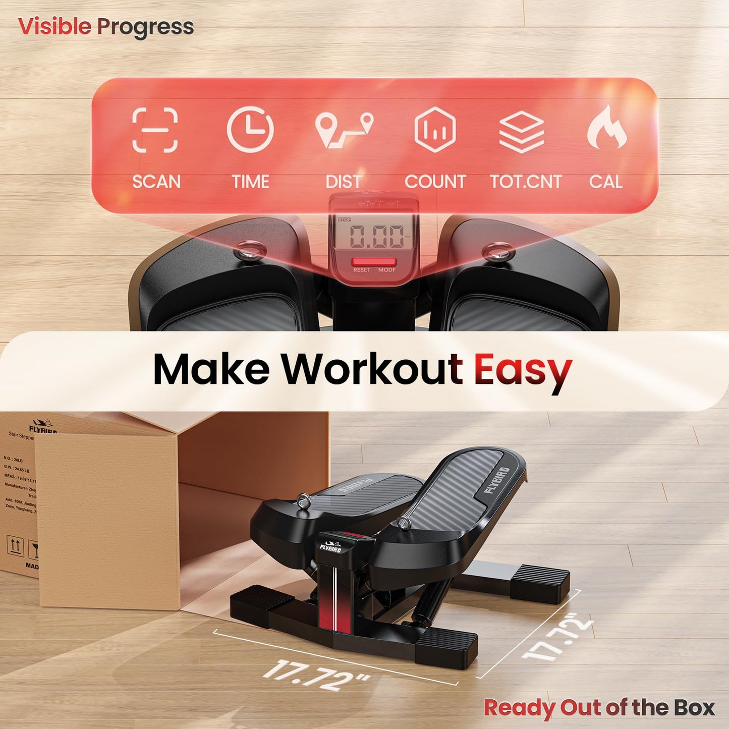 FLYBIRD Stair Stepper Machine with Resistance Bands for Home Workout, 350 LBS Capacity Twisting Stepper for Cardio, Legs, Hips & Glutes, Fitness Equipment for Men and Women
