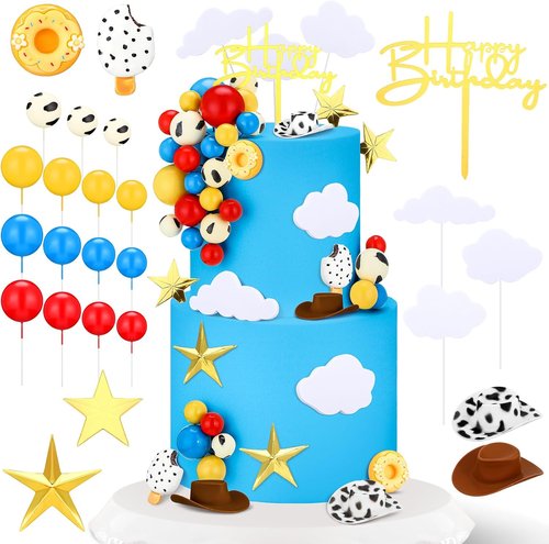 GlikCeil 57 Pcs Cartoon Cake Topper Kit - Colorful Cow Birthday Party Decorations | Baby Shower Supplies