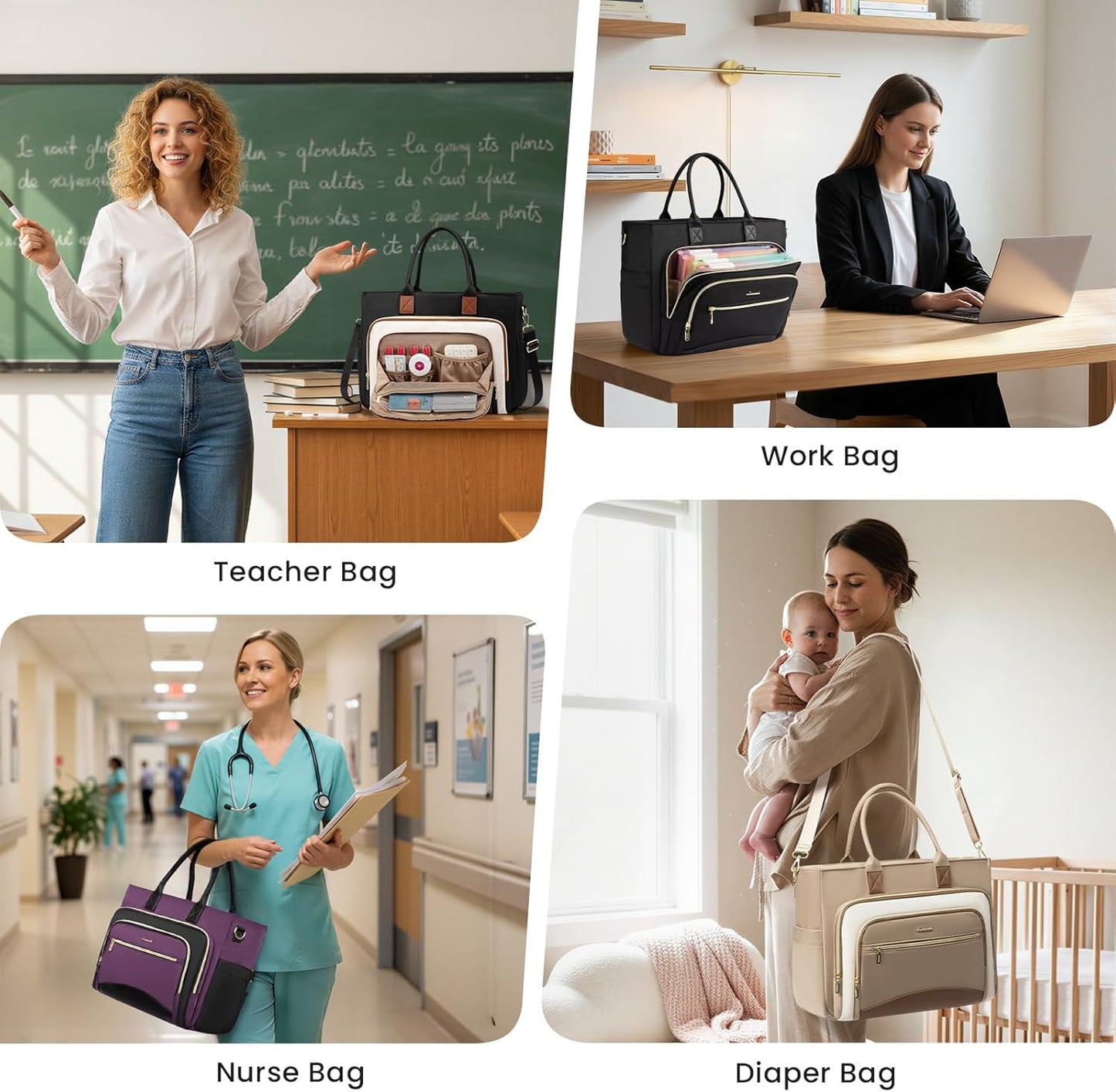 LOVEVOOK Work Tote Bags for Women,Laptop Tote Bag for Women With Large Cup Holder,Teacher Nurse Bags With Accordion