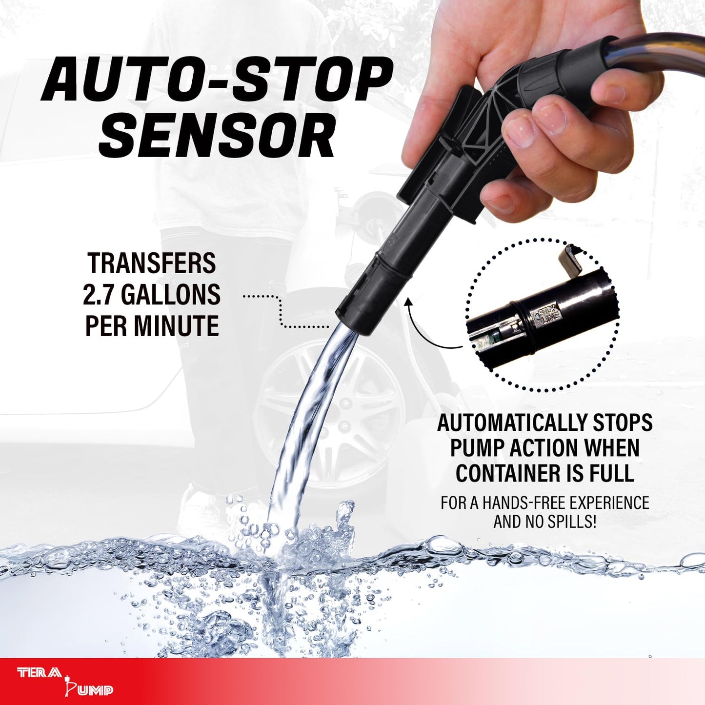 2PK of TERA PUMP 5th Gen TRFA01 Fuel Transfer Pump with Auto-Stop for Overfill Protection (2.7 GPM) Includes a Universal Threaded Adapter, Long Hose, Nozzle Clip for E15, E85, Gas, Diesel & More