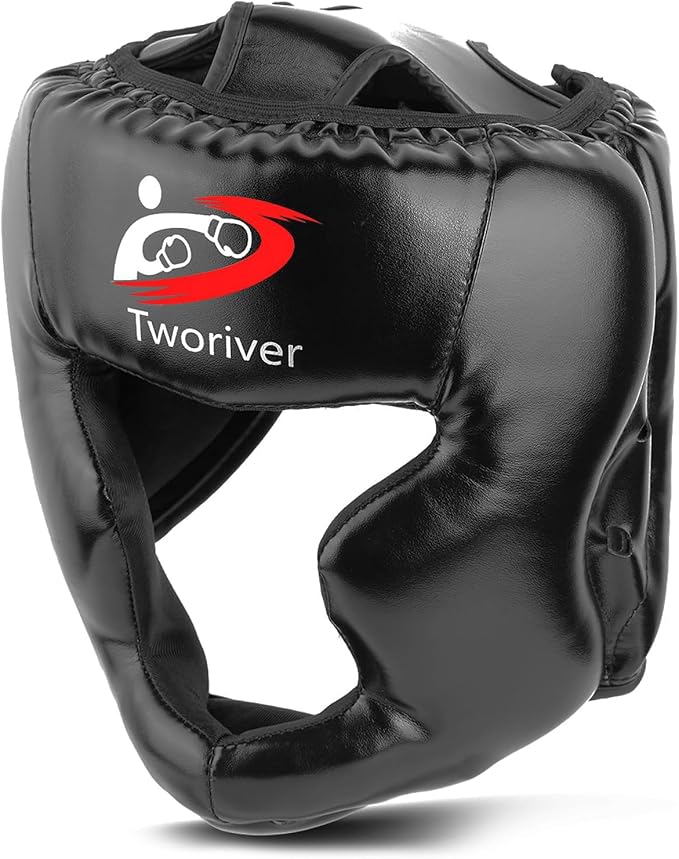 Boxing Headgear 1 or 2 Pack, One Size Fits All Ages MMA Headgear, Closed Type Boxing Helmet, Sparring MMA Muay Thai Kick Brace (Black-Black)