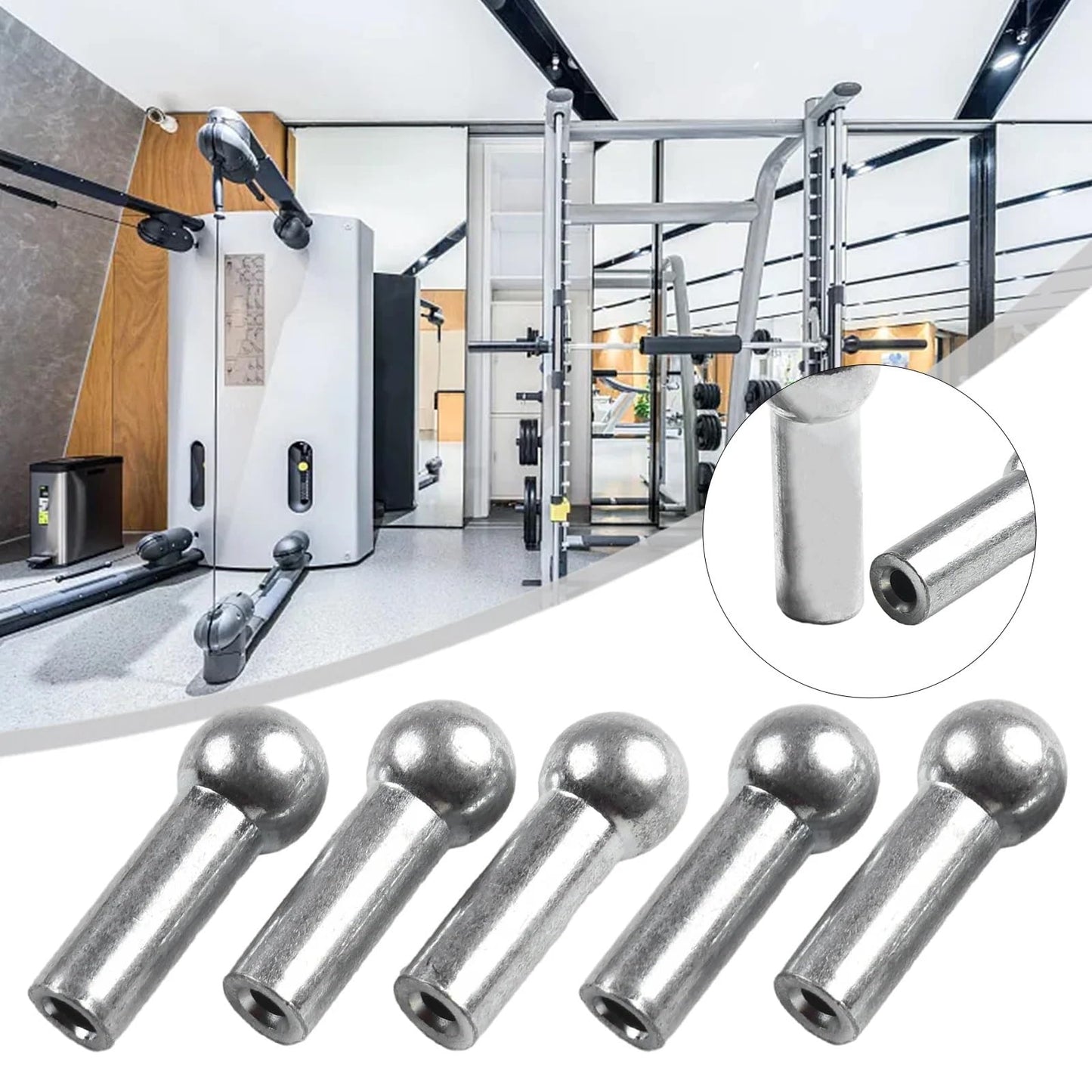 SquEqu 5 Pack Pulley Cable Ball Stopper Terminals End Joint Attachment Parts for Gym Weight Lifting Machine Fitness Equipment Running Yoga (for Diameter 6mm Wire)