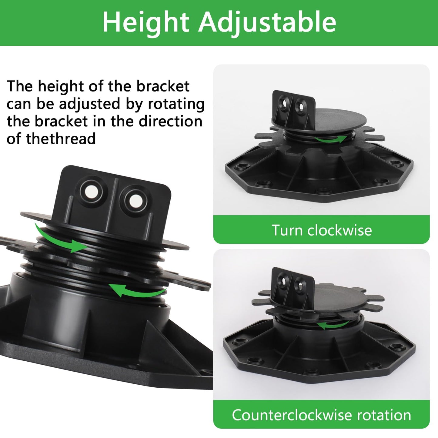 24 Pack Adjustable Deck Support Pedestals, Shed Foundation Base Deck Blocks Floor Raising 1-3/16" to 2-3/8", Joist Support Plastic Pedestals for Outdoor Anti-Corrosive Wood (Black)