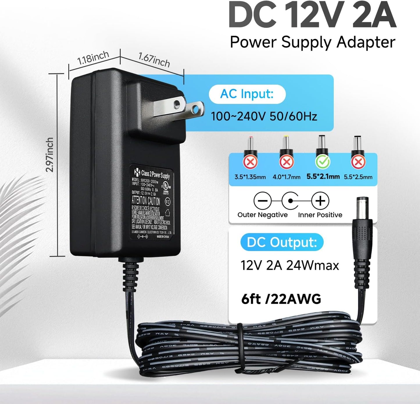 ANLINK 100-240V 12V 2A (2000mA) 4-Way (6ft) Power Adapter AC to DC & Power Splitter Cable for CCTV Security