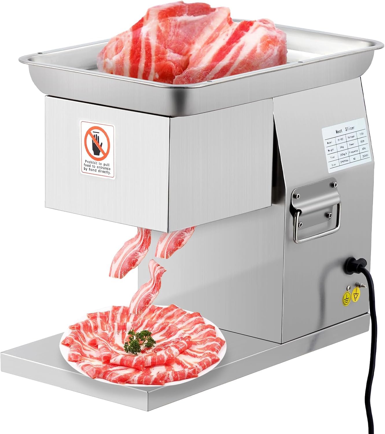 110V Commercial Meat Cutter Machine 551LB/H Electric Cutting Machine 800W Automatic Slicer w/Removable 3mm Blade Food Slicer Stainless Steel For Kitchen Restaurant Supermarket