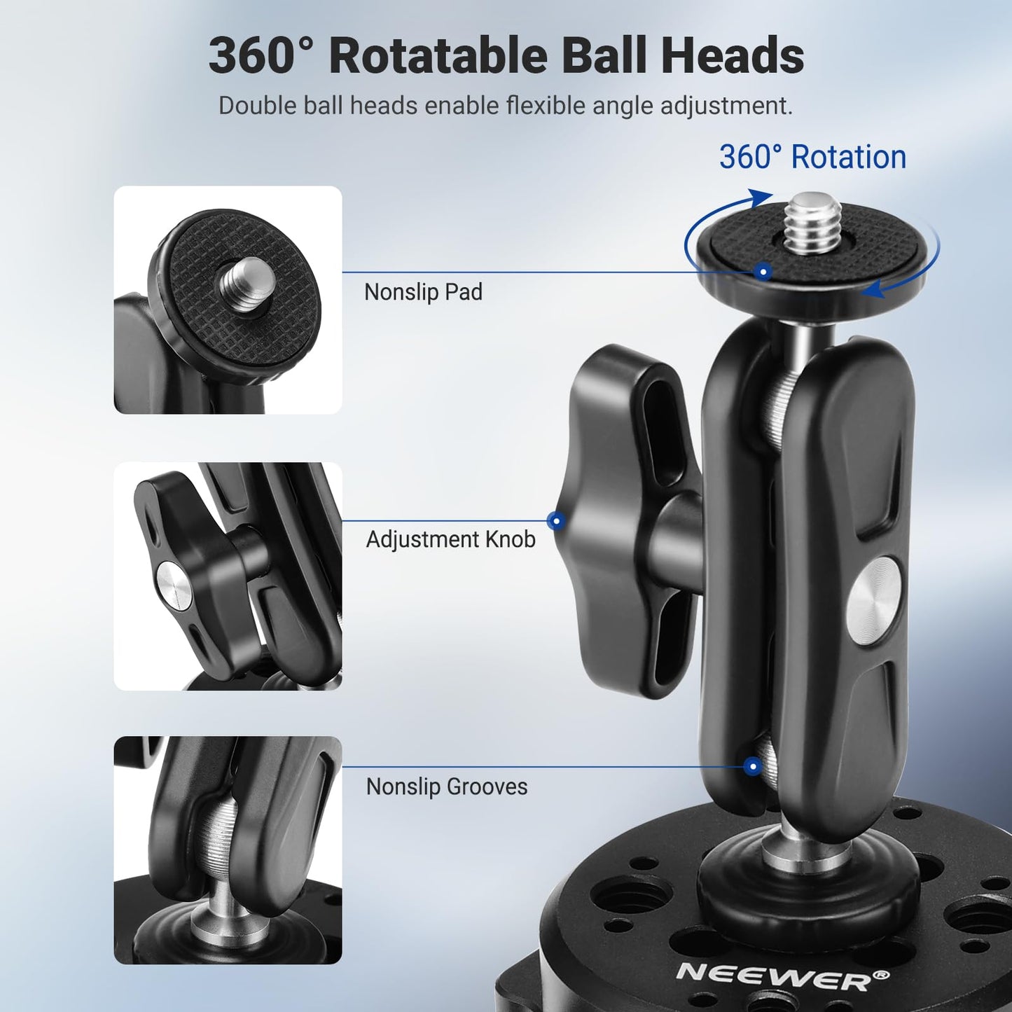 NEEWER 6"/15.2cm Camera Suction Cup Mount with Ball Head Magic Arm, Metal Suction Cup Mount on Car Windshield Dash for Camera/Action Camera/Phone Holder, with 1/4" & 3/8" Mounting Holes for ARRI