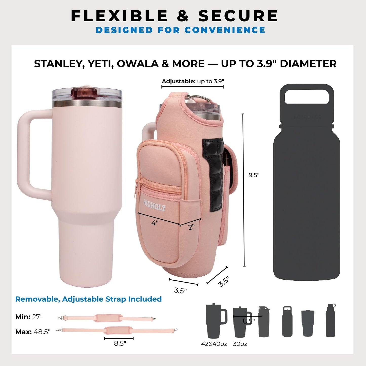 Tumbler Carrier Bag for Stanley & Owala 30–40oz, Magnetic Water Bottle Holder for Gym Equipment, Crossbody Cup Holder with Phone Pocket