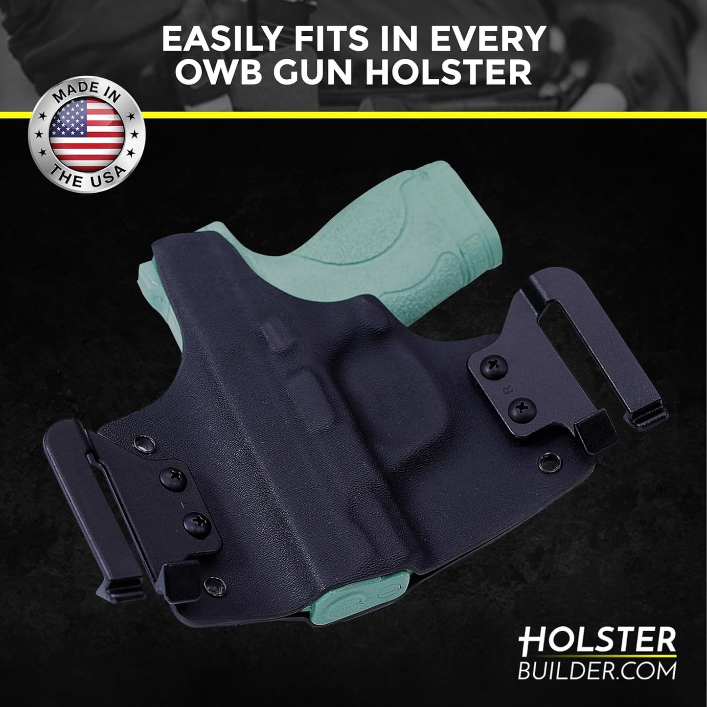 HolsterBuilder 1.75" Holster Speed Clips - Belt Clip for Outlaw OWB Holsters - Adjustable Cantt for Leather, and Hybrid Holster - Quick Clip High-Grade Material with Hardware