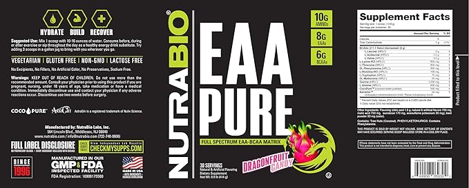 NutraBio ??EAA Pure ??9 Amino Acids ??Muscle Repair and Recovery, 30 Servings, Dragon Fruit Candy ??Pre or Post Workout ??All Day Recovery