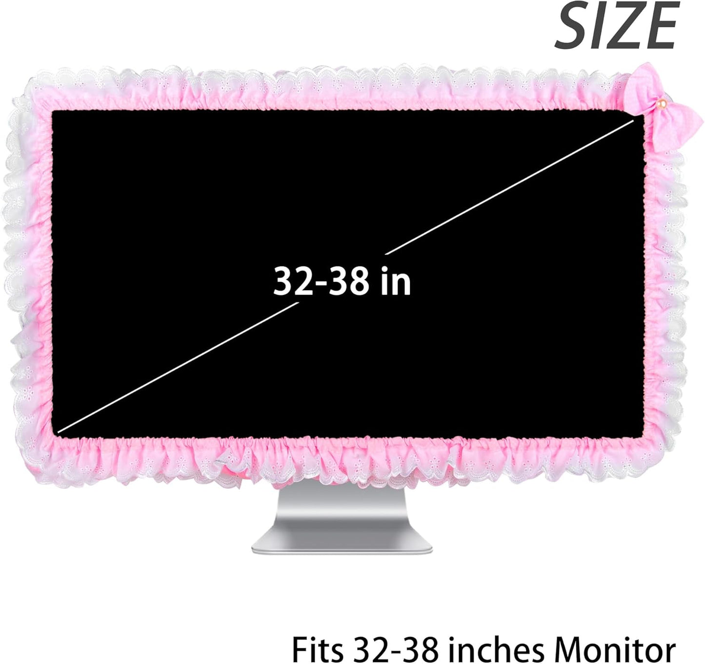 32"-38" Lovely Cute Computer Monitor Cover with Lovely Cute Elastic Pen Pocket Bow-knot TV LCD Screen Monitor
