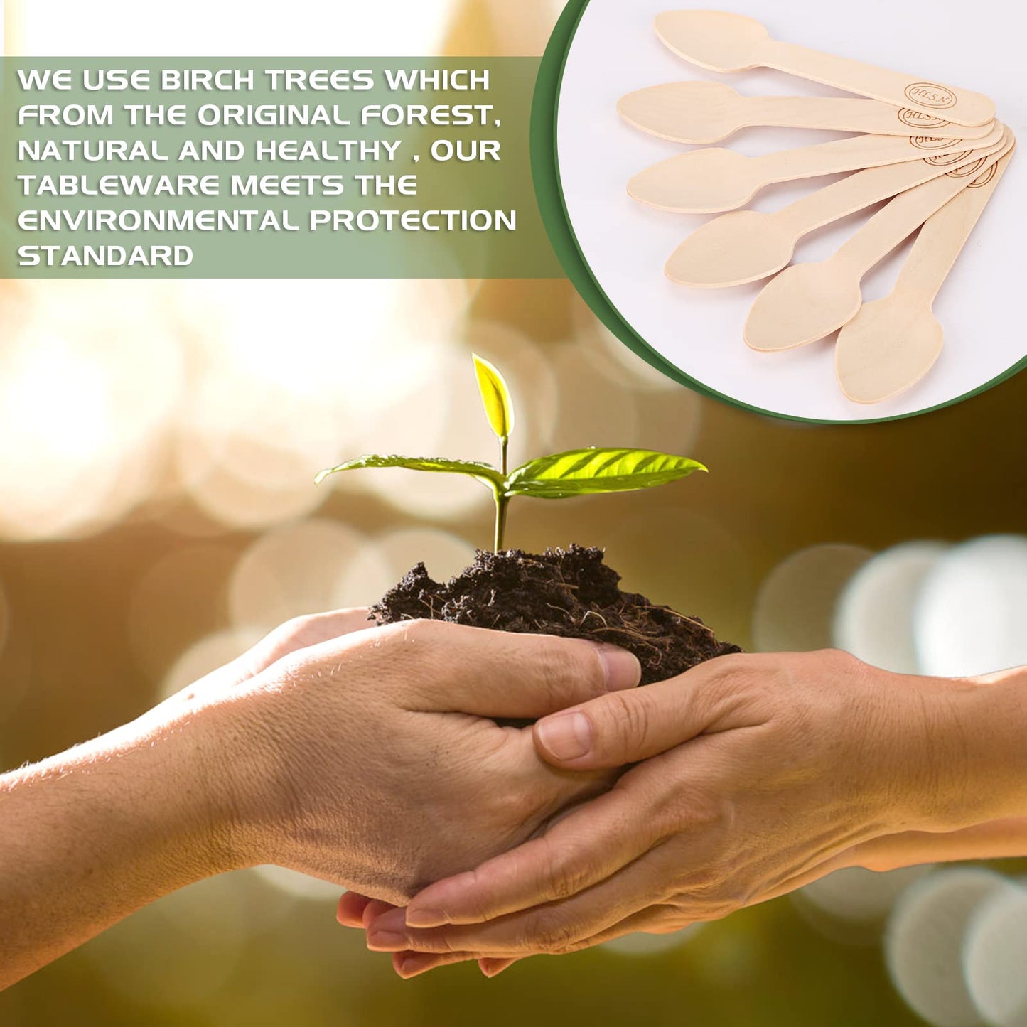 HLSN 200pcs 4 inch Mini Wooden Spoons, Biodegradable CompostableNatural Birchwood, Food Grade Disposable Wooden Cutlery for Parties, Weddings, Camping