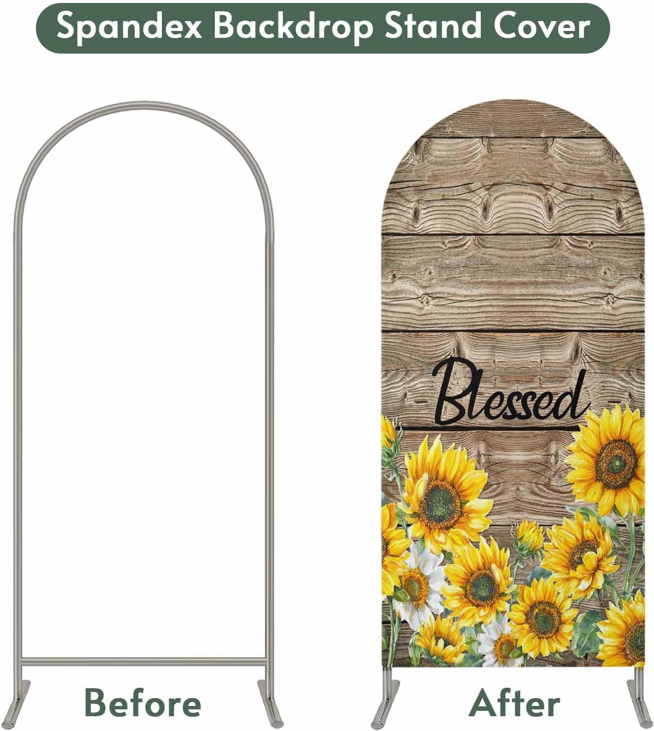Jnbasdffb 7.2 Country Yellow Sunflowers Wedding Arch Cover,Stretchy Spandex Arch Backdrop Stand Covers FT,Vintage Wood