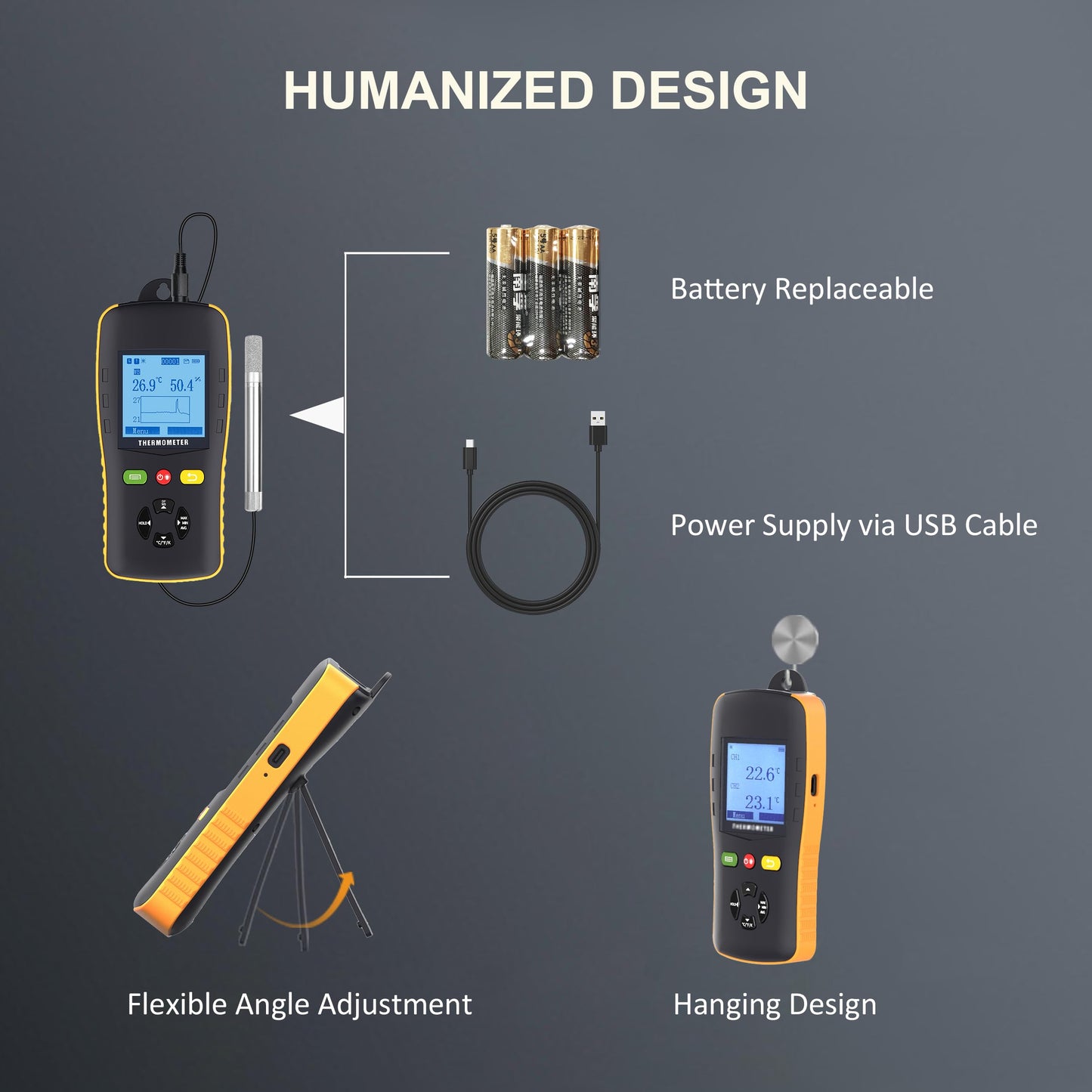 Tzone Temperature Humidity Data Logger USB Temp Recorder with Probe, Digital Dew Point Meter Wet Bulb Thermometer with Sound Alarm, Industrial RH Recording with Report for Lab HVAC Greenhouse Freezer