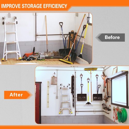 HUPBIPY Heavy Duty Garage Hooks - J Shaped Wall Mounted Storage System for Tools & Ladders | 4 Pack