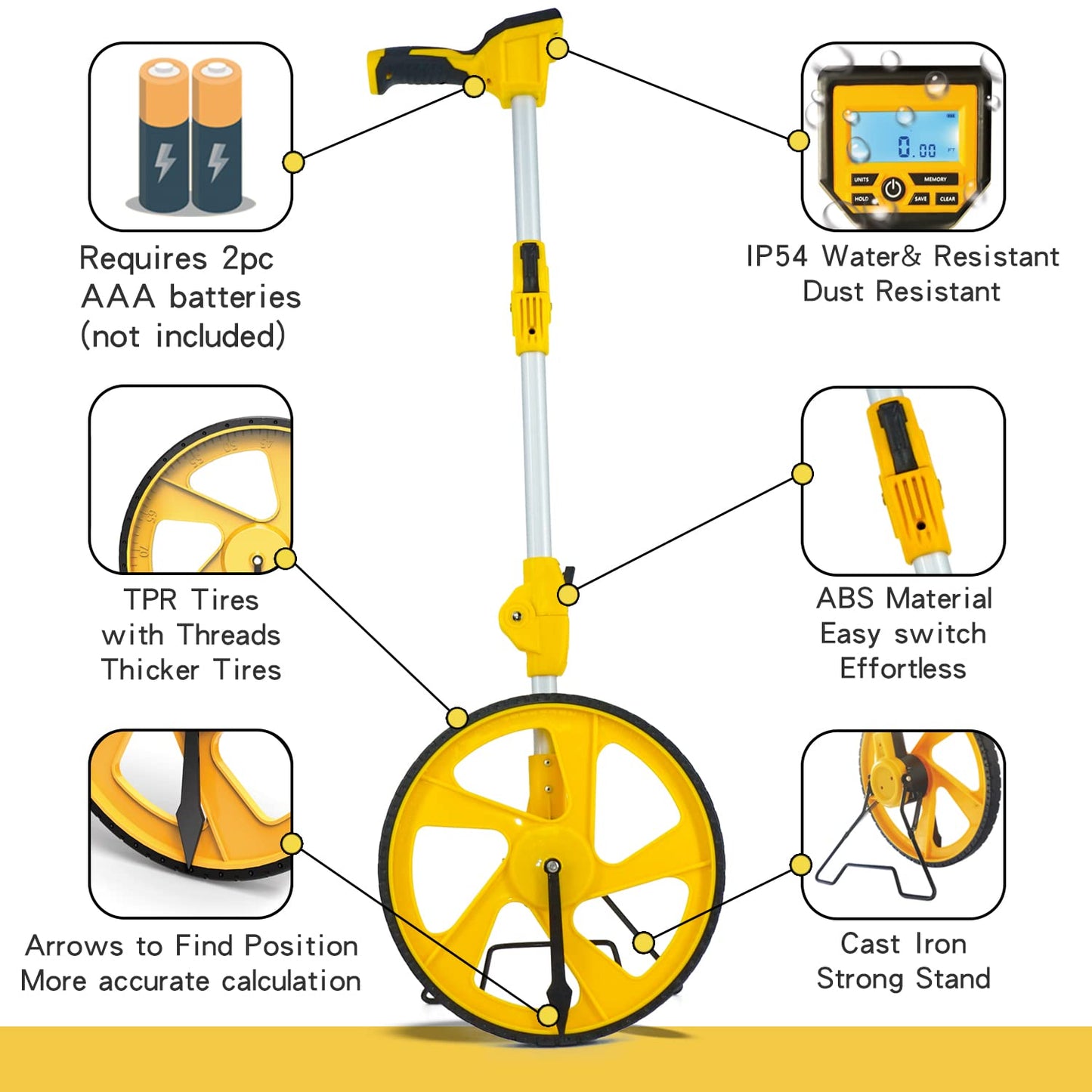 Zozen Measuring Wheel Digital Display, 3-Sections Foldable, Imperial/Metric Measure Wheel with Backlit Display | Up to 99,999Ft/ 99,999M | Kickstand to Keep Stand |Portable, Include Cloth Backpack.