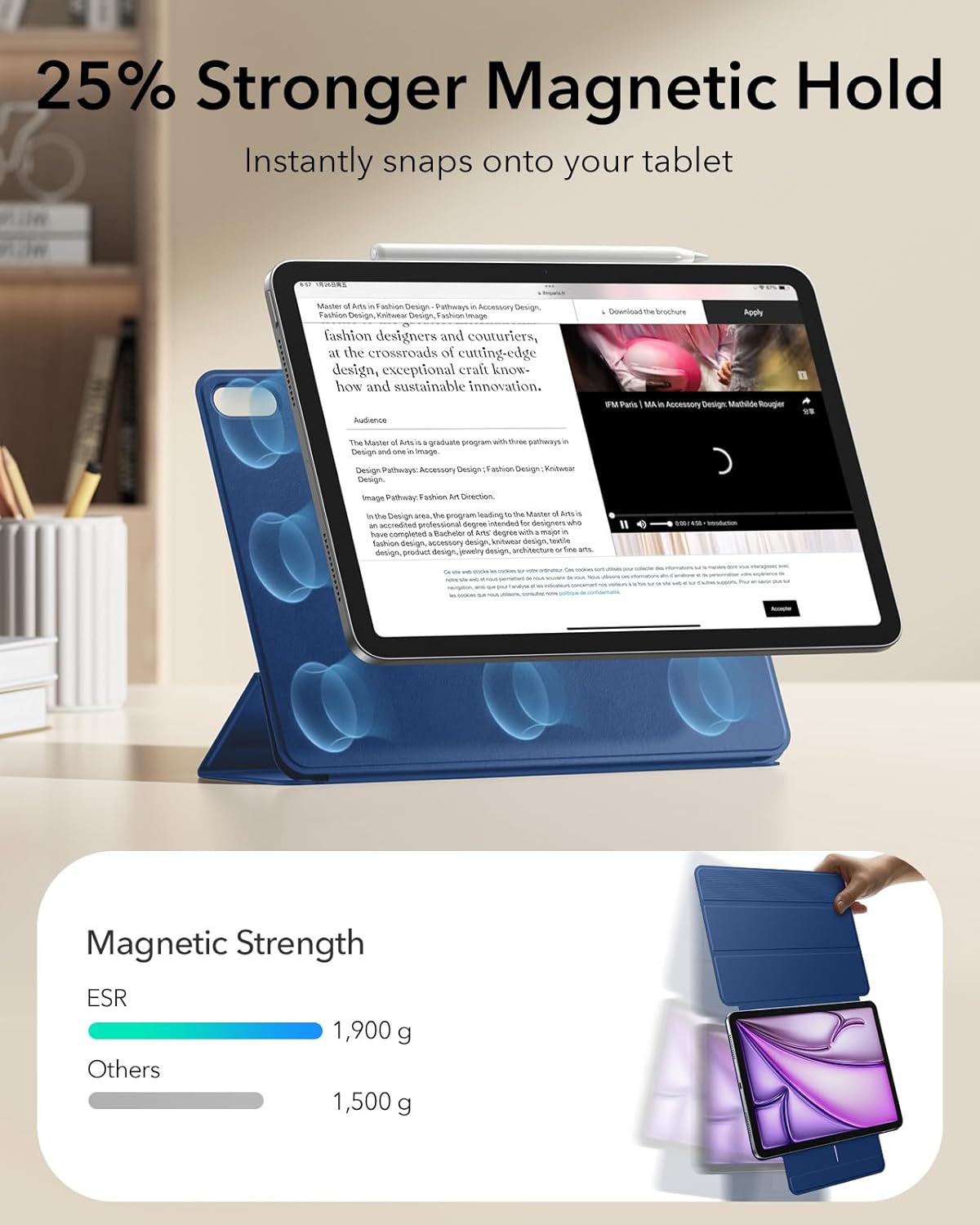 ESR 13 Inch M4/M3/M2 (2026/2025/2024), 12.9 for iPad Air Case iPad Pro Case, Powerful Magnetic Attachment, Slim Trifold