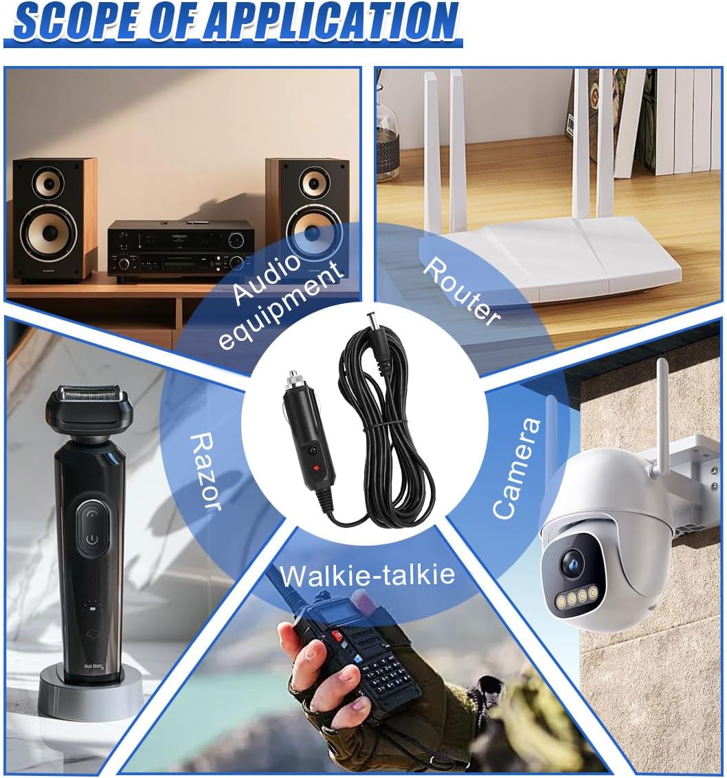 Craedli 12V 5V 5.5x2.1mm 11 Car Charger with DC Power Cable, DC Cigarette Lighter Plug Power Cord with Connectors