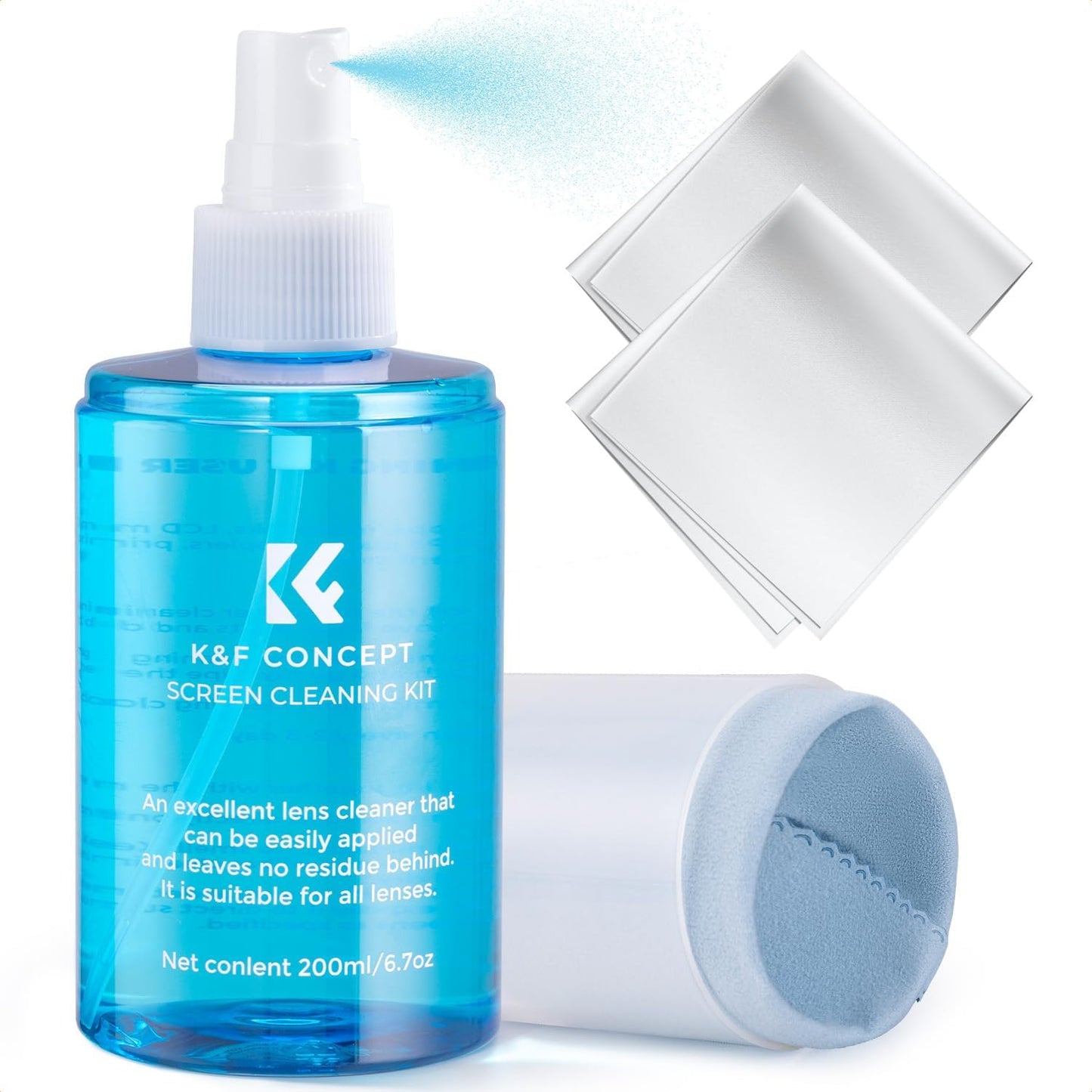 K&F CONCEPT 2 (200ml) Screen Cleaner Spray, with Microfiber Cleaning Cloth, Touchscreen Cleaning Kit for LCD LED DVD