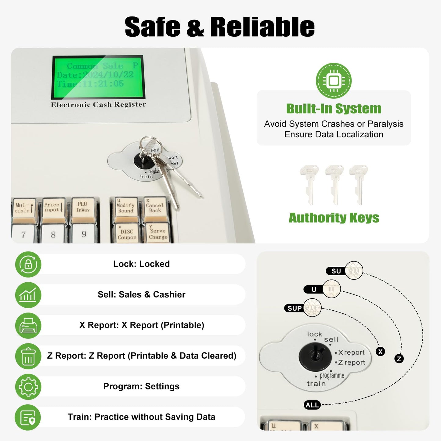 Cash Register, 48 Keys Cash Registers with Drawer with Integrated Structure and Emergency Switch Classified Storage Electronic Cashs Register for Catering Supermarkets Clothing Stores Hamburger Stores