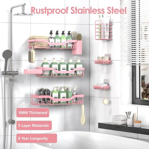 NESOMI Shower Caddy - Rustproof Stainless Steel Organizer with Large Capacity | 8-Pack No-Drill Storage Solutions
