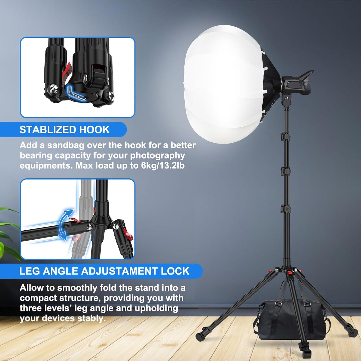 Anautin 6.6ft/2m 13lb/6kg Extendable Light Stand Photography, Light Tripod Stand for Travel, Heavy Duty Studio Lighting