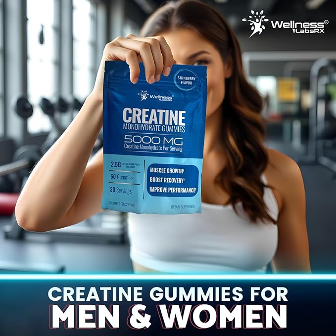Creatine Gummies 5000mg, 30 Servings Creatine Monohydrate Gummies, Strawberry Flavor Creatine for Men - Pack of 2