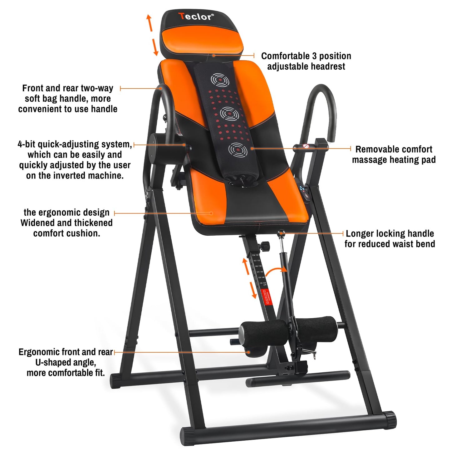 Teclor Inversion Table,Advanced Heat and Massage Function,Strength Training Inversion Table for Back Pain Relief,Heavy Duty Inversion Table 350 lbs Capacity with Wider and Thickened Backrest