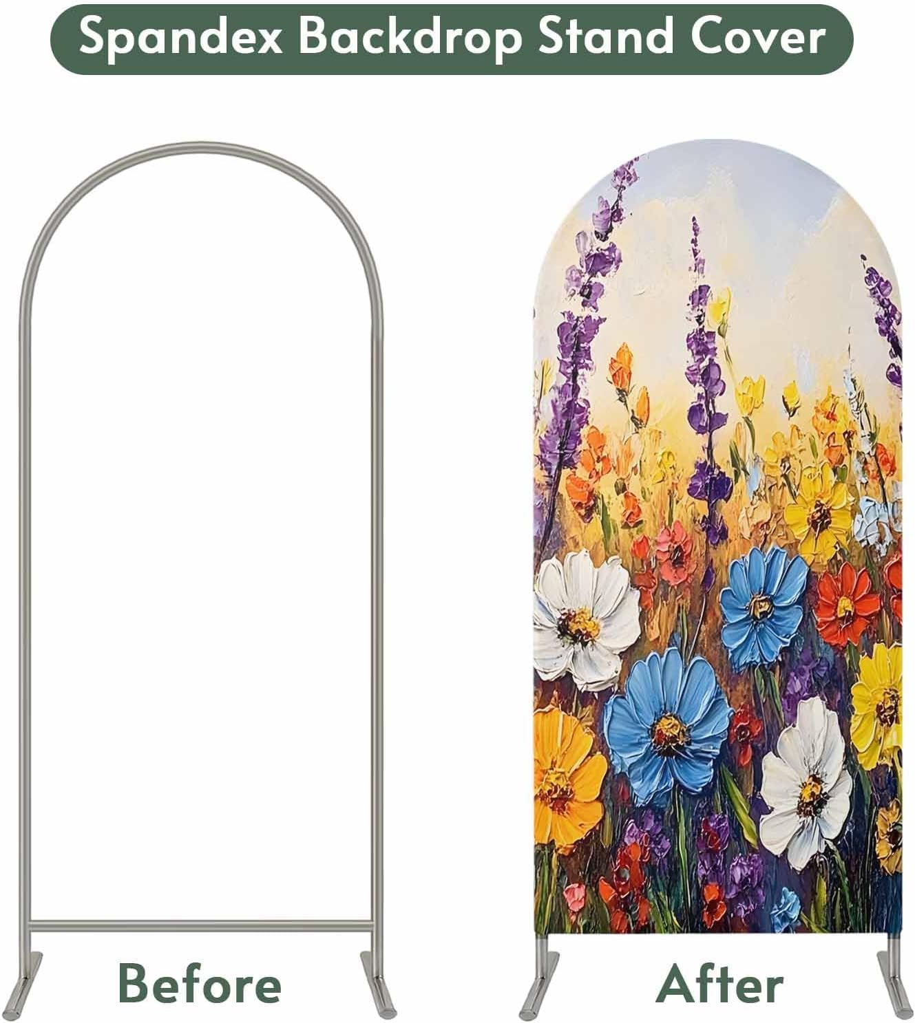 Jnbasdffb 7.2 Vintage Flowers Wedding Arch Cover,Stretchy Spandex Arch Backdrop Stand Covers FT,Abstract Oil Painted