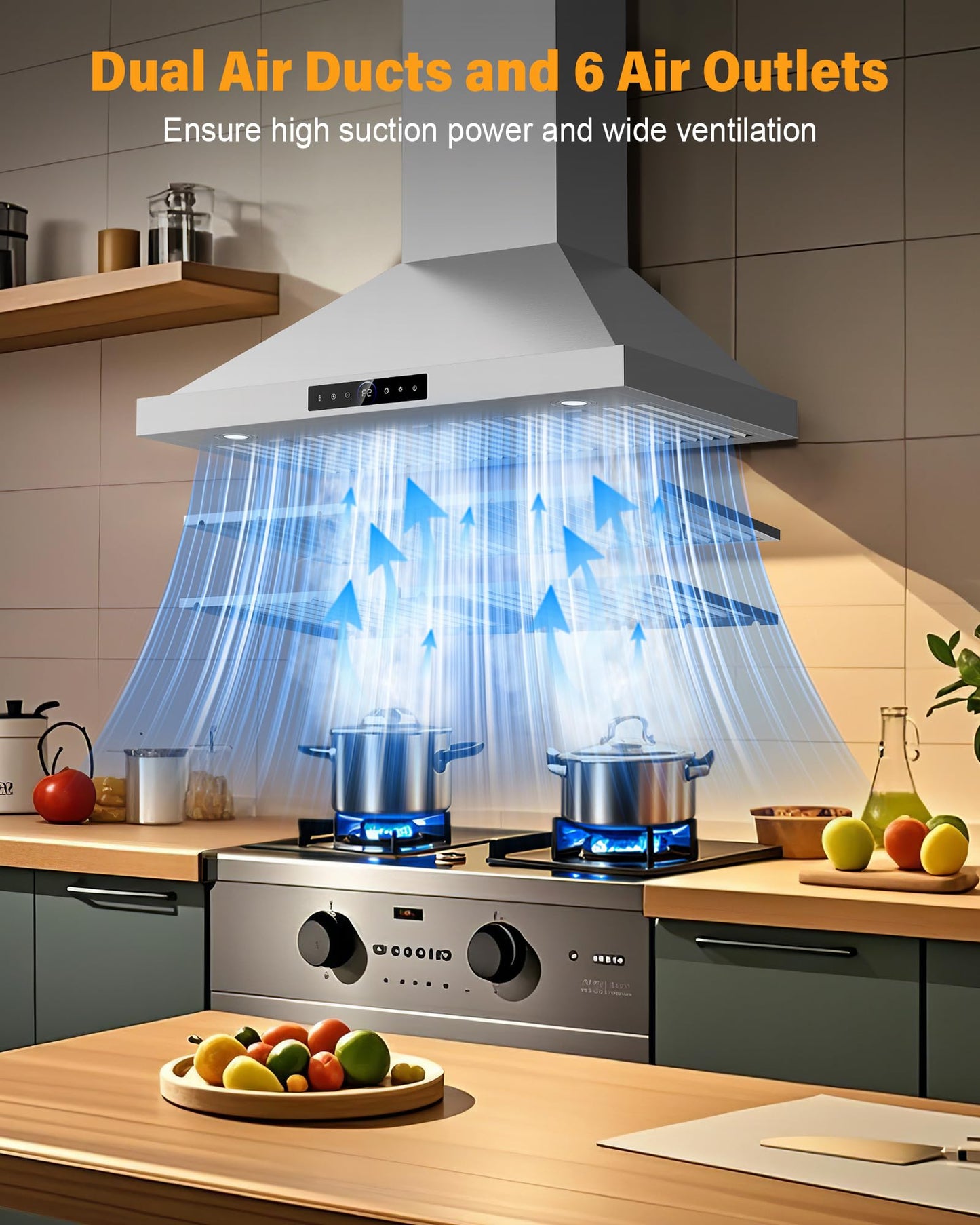 TAZPI 36 Inch Wall Mount Range Hood 1200 CFM, 4 Speed Remote Control Kitchen Wall Mount Range Hood with Motion Sensor & Adjustable LED Lighting Ducted/Ductless Convertible Pro Series