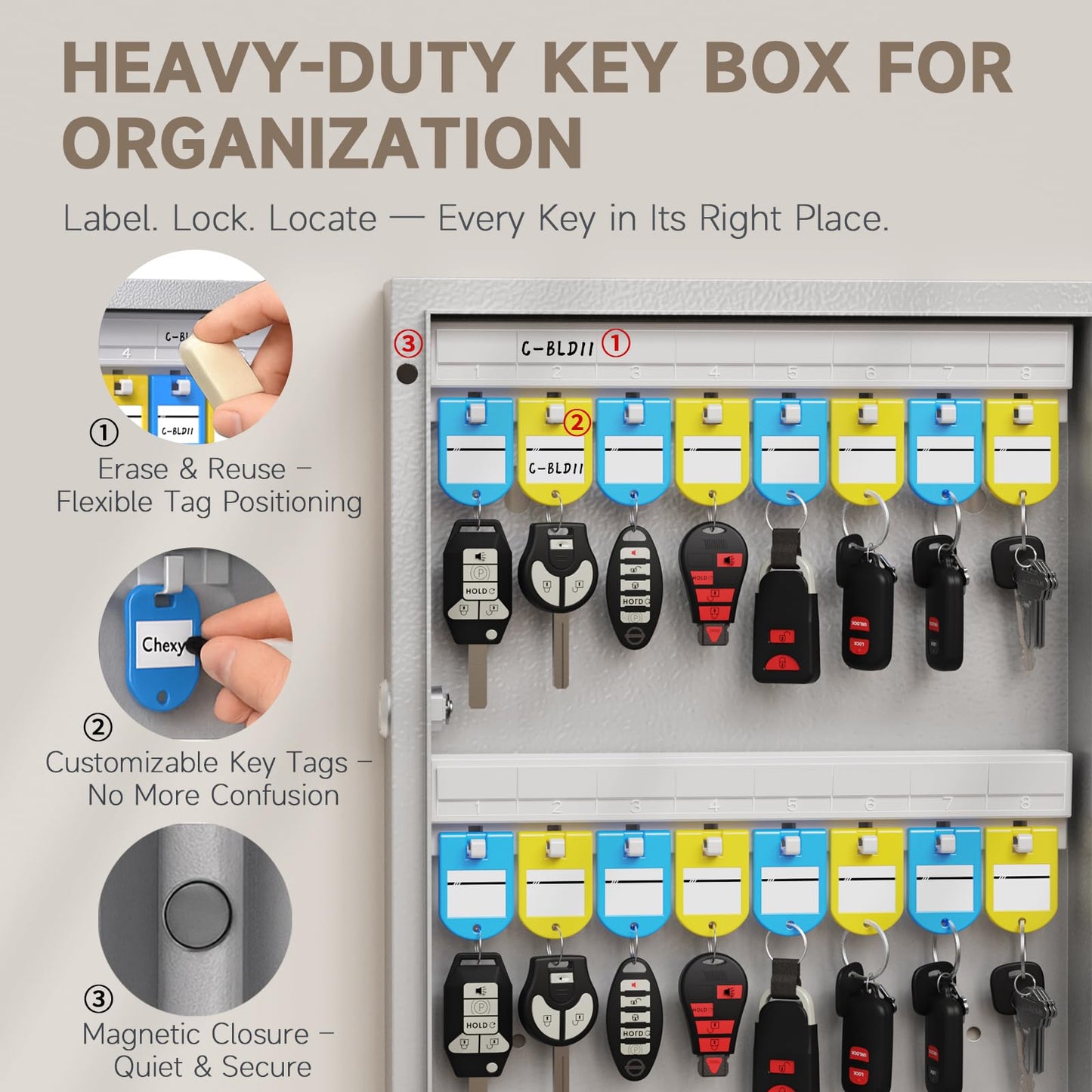 WeHere 192-Key Smart Key Lock Box with Key Management App(Track Key Borrow/Return), Keypad, Bluetooth & WiFi Unlock (Sold Separately), Wall-Mount Commercial Key Cabinet for School, Rental, Office