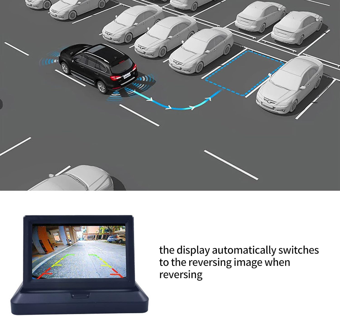 B-Qtech 5 inch V1/V2 12V/24V Foldable TFT LCD Backup Camera Monitor only Rear View Reverse Display Screen, Two Video