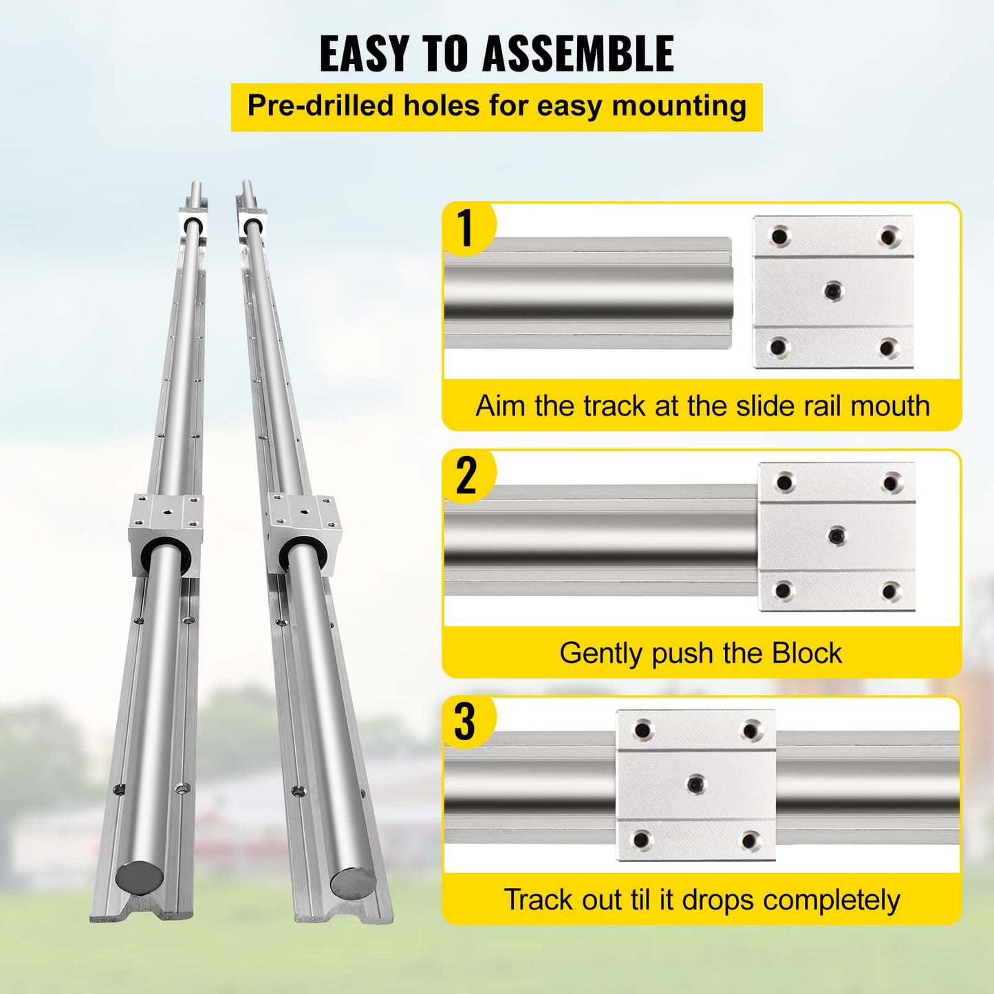 VEVOR Linear Rail, 2 PCS SBR 20-2200mm, Linear Guideway Rail, and 4 PCS SBR20UU Square Type Carriage Bearing Blocks, Linear Guide Rails for Automated Machines Equipments and DIY CNC Routers