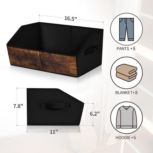 Homsorout Trapezoid Storage Cubes - Large Fabric Baskets for Organization | 6 Pack in Wood Grain Brown