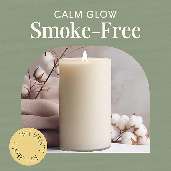 Mister Candle Dripless Vanilla Scented Ivory Pillar Candle, Hand Made Vanilla Pillar Candles with Essential Oils for Home Decor, Premium Wax, 120 Hr Burn Time