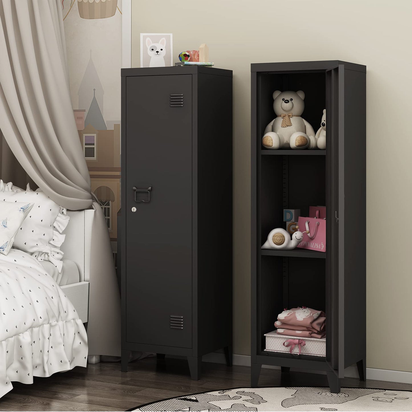 MIOCASA Metal Cabinet Home Office Storage Cabinets with Doors and Shelves Lockable File Cabinet Organizer Coat Lockers for Kids