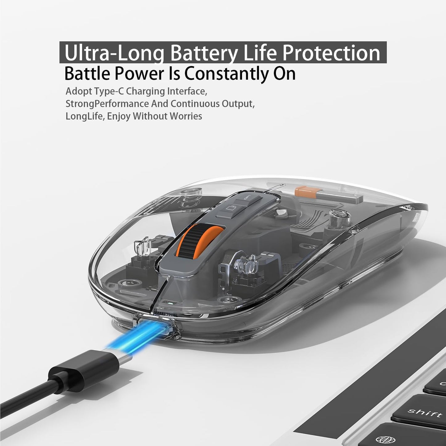 FMOUSE 3-Mode Sleek Transparent Magnetic Wireless Mouse - Connectivity (Dual Bluetooth + USB), DPI Adjust & One-Key
