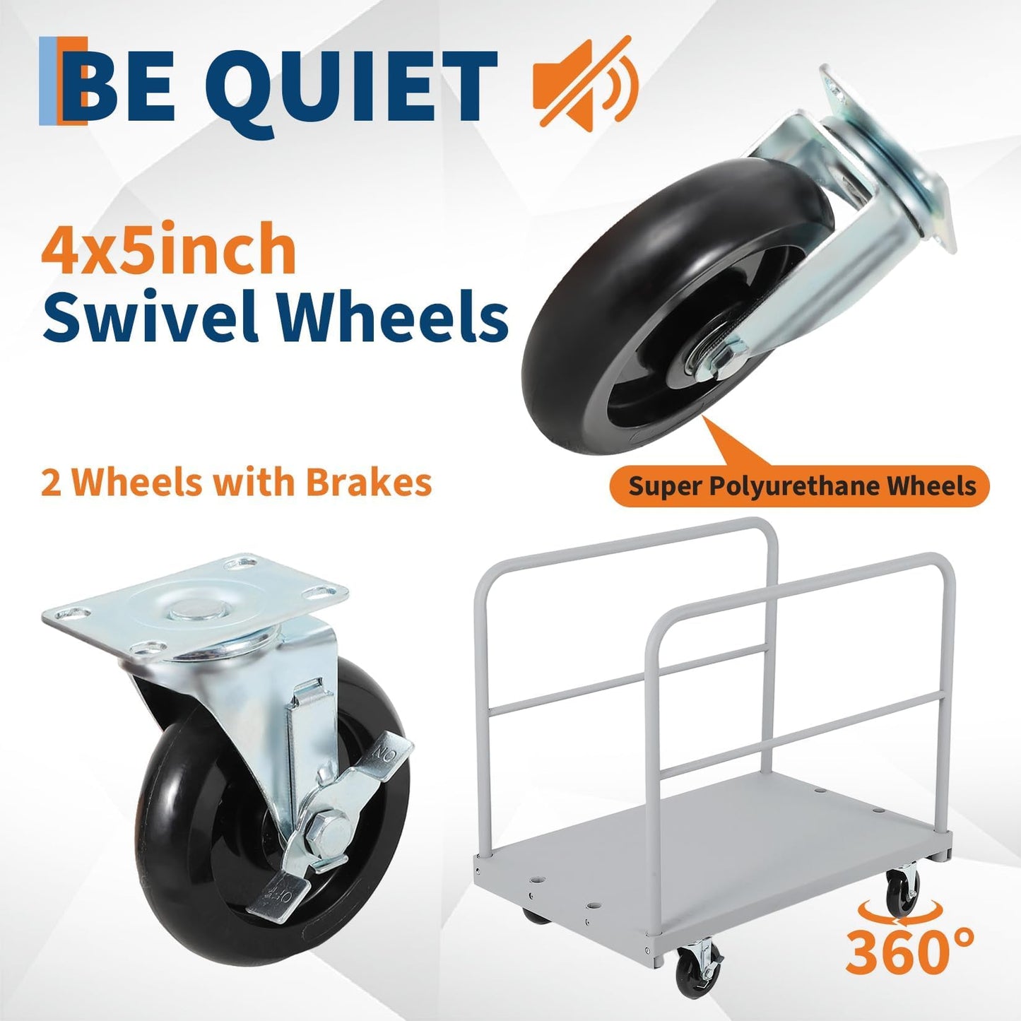 Steel Panel Truck Cart 36x24 inch, 2 in 1 Industrial Grade Platform Truck with 2200 LBS Capacity, Heavy Duty Drywall Dolly with 2 Removable Side Handrails & Swivel Wheels