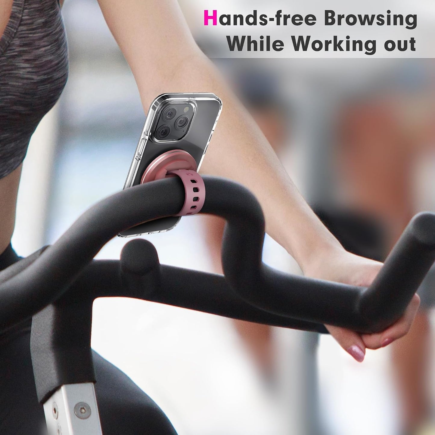 BASSIRY Magnetic Phone Mount, Phone Holder for Bike, Compatible with Magsaf or Normal Case- Sturdy Phone Grip for Gym
